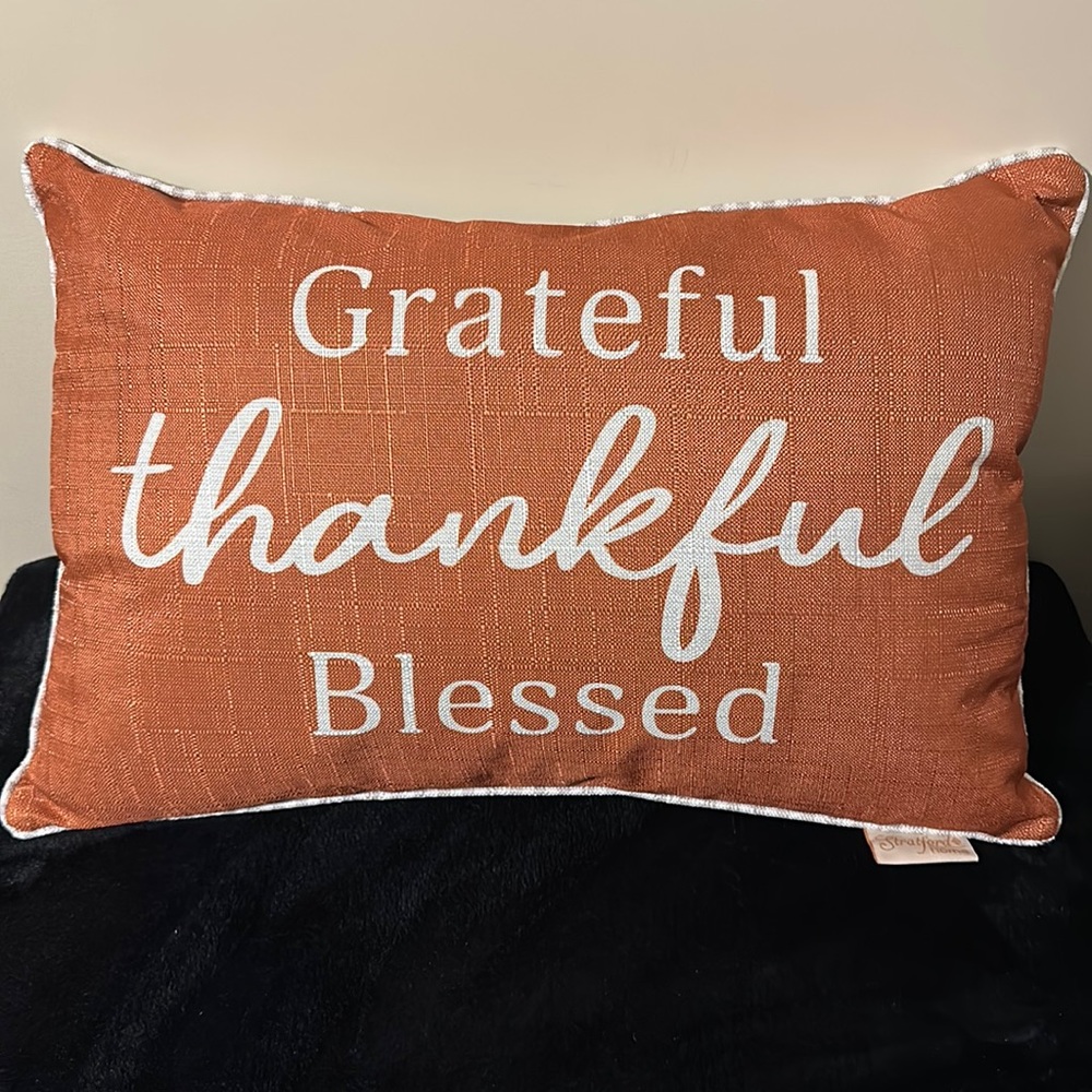 Stratford Home “Grateful Thankful Blessed” Accent Pillow~NEW!